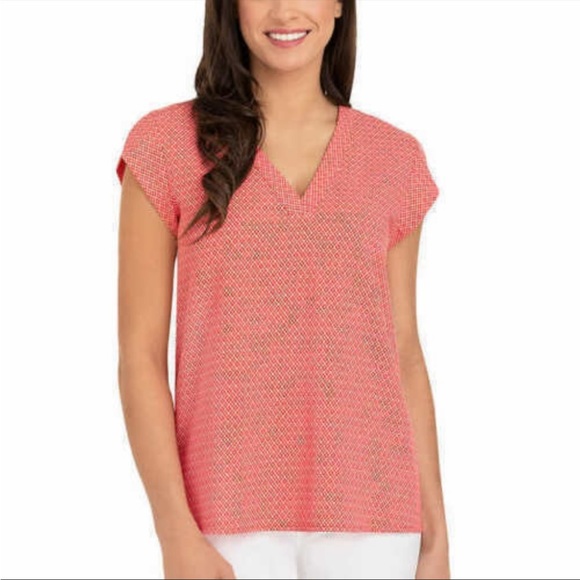 Hilary Radley Tops - Hilary Radley Cap Sleeve V Neck Red White Print Women’s XXL